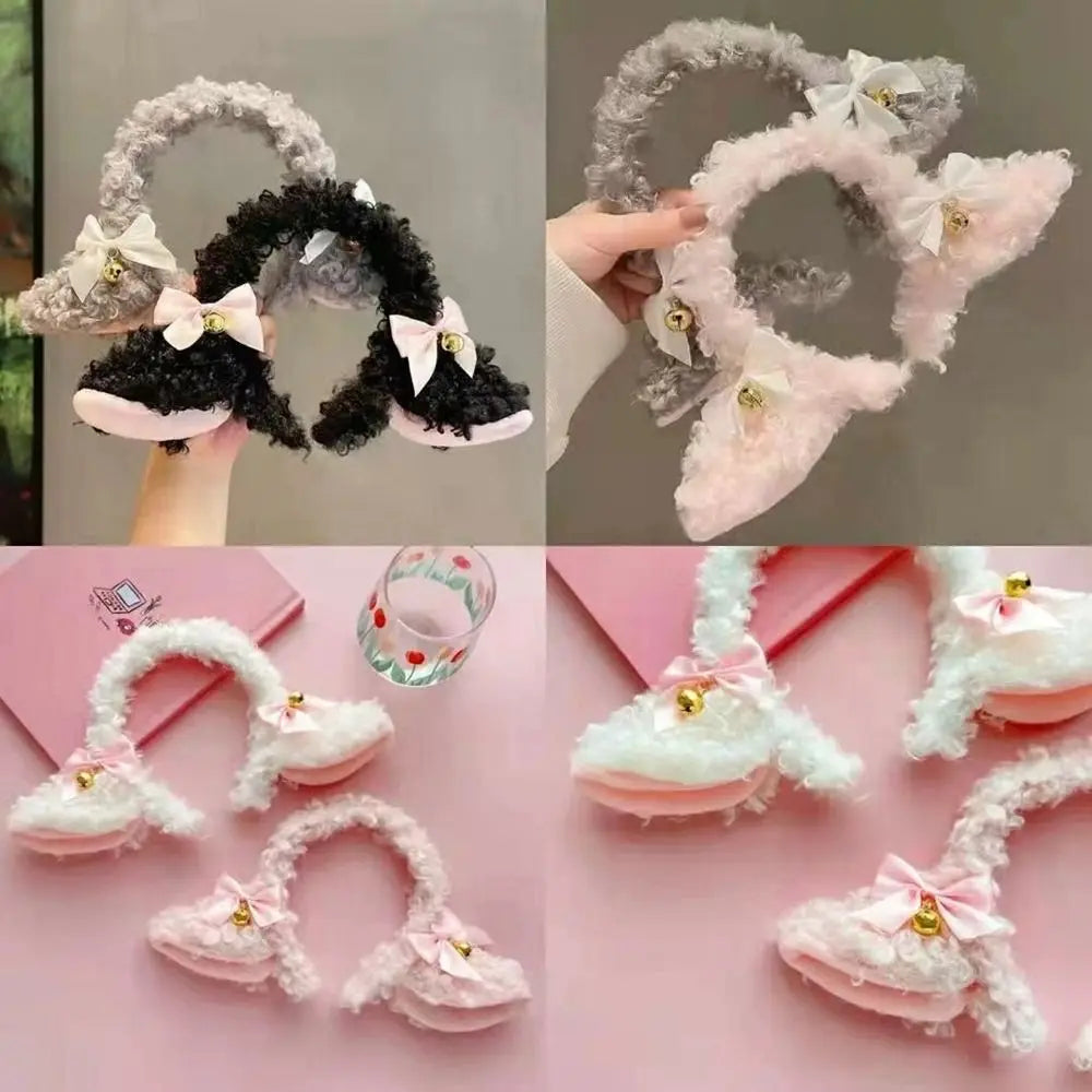 Dospita Plush Sheep Ears Headband Fashion Fancy Props Simulation Plush Hairband Handmade Bowknot Head Hoop Costume Party