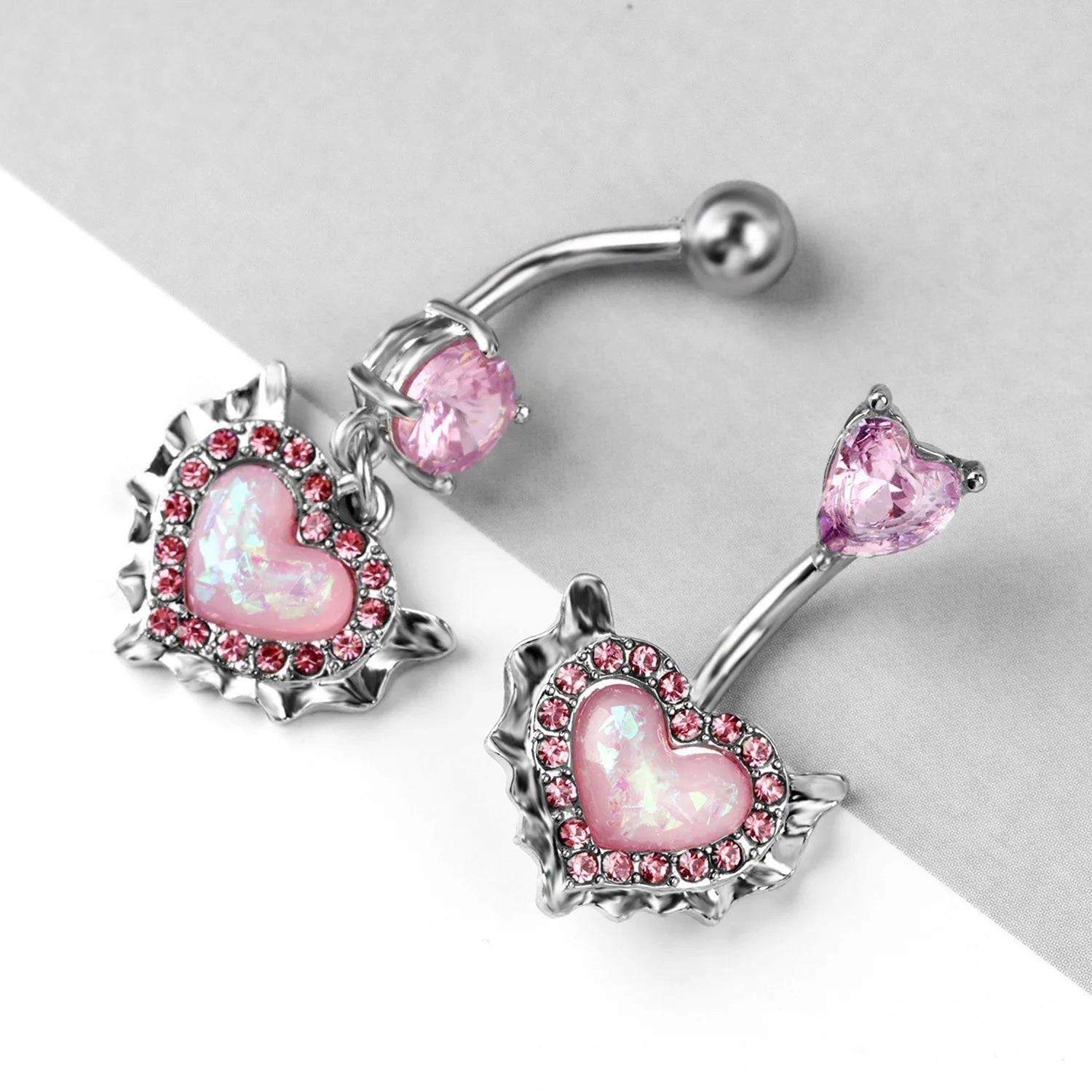 Dospita Pink Navel Belly Button Rings Women Opal Heart Nose Clip Lip Piercing Helix Screw Earring Stud Cartilage Conch Piercing