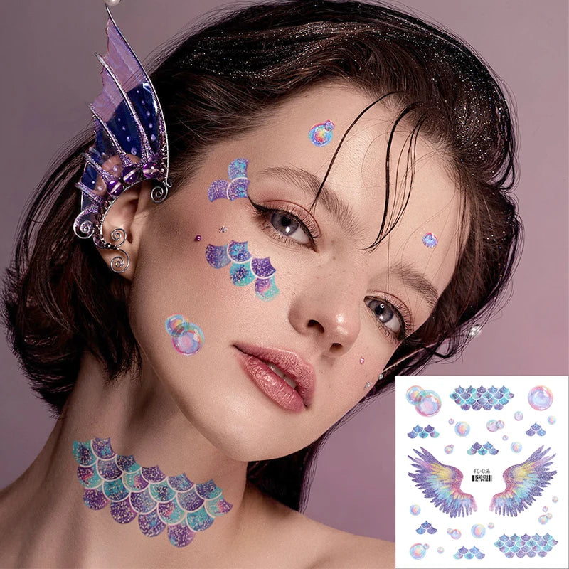 Dospita 3D Butterfly Wings Shiny Tattoo Sticker Waterproof Eyes Face Body Art Fake Tattoos For Women Makeup Festival Decoration