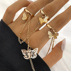 Dospita Personality Simple Butterfly Mittens Chain Finger Rings for Women Girls Gold Color Silver Color Charm Pendant Ring Jewelry Gift