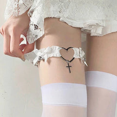 Dospita Gothic Lace Garter Belt Heart Bowknot  Bells Lolita Garters Elastic Choker Leg Ring Strap Cosplay Bondage Lingerie Harness