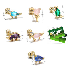 Dospita New Stainless Steel Screw Rod Zircon Dinosaur Ear Bone Nails Wild Animal Earrings Piercing Earrings Single Hot Sale