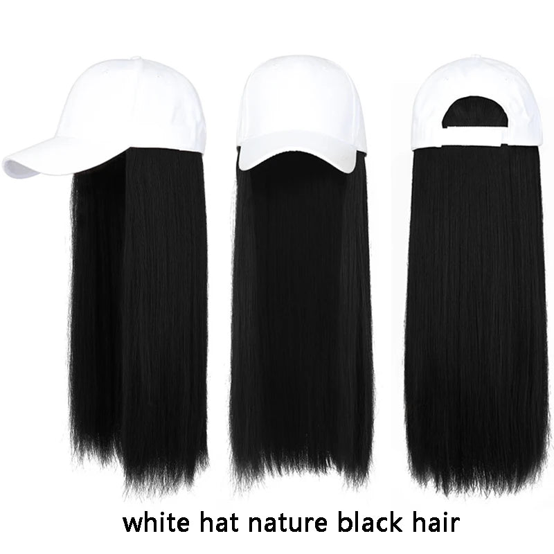 Dospita Y2K Wig Hats Women Fashion Long Wig Caps Casual Solid Color Cap with Wig 55cm Long Curly Hair Hat 40cm Straight Hair Visors