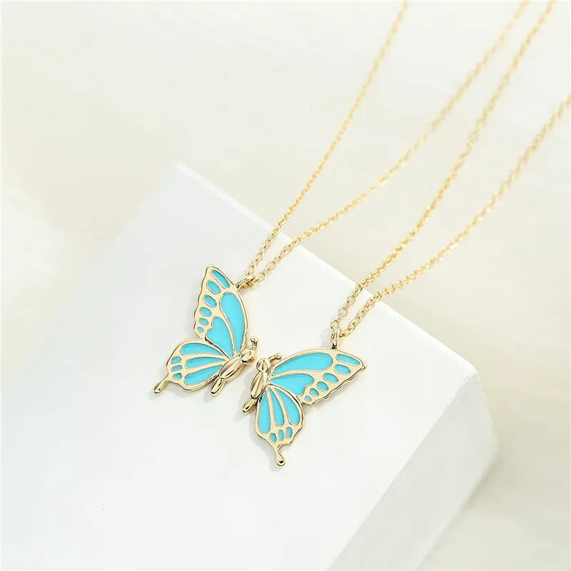 Dospita 2pcs/set Couple Butterfly Necklaces for Women Bestfriend BFF Sister Friendship Distance Pendant Necklace Fashion Jewelry