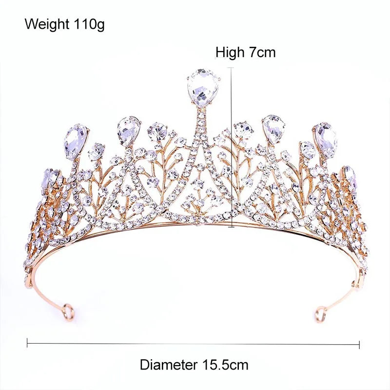 Dospita European Luxury Exquisite Elegent Tiaras Shiny Rhinestons Crown Bride Wedding Hair Acces Water-drop Crystal Headdress Jewelry