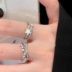 Dospita Fashion Y2k Accessories Star Zircon Crystal Rings For Women Girls Double Layer Open Ring Aesthetic Jewelry Party Gifts