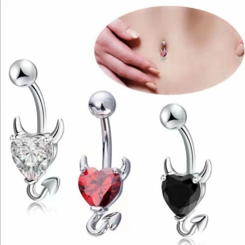 Dospita Crystal Heart Belly Button Rings Stainless Steel Butterfly Belly Ring Cute Pink Navel Barbell Body Piercing Jewelry for Women