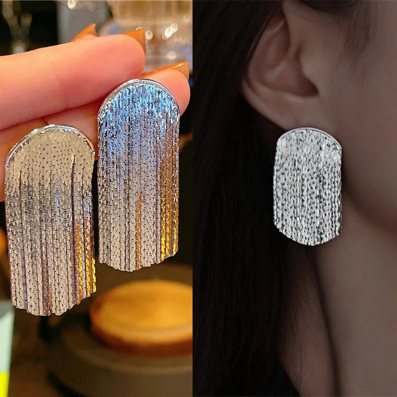 Dospita  -  Long Tassel Earrings for Women Korean Crystal Leaf Drop Earring Girls Accessories Statement Gold Color Brincos Jewelry Gifts