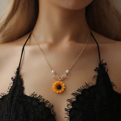 Dospita  Pearl New Creative Sunflower Pendant Necklaces Vintage Fashion Daily Jewelry Temperament Cute Sweater Necklaces for Women