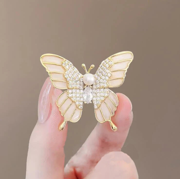 Dospita Exquisite Butterflys Enamel Brooch For Women Korean-Style Elegant Insect Crystal Pearl Pins Alloy Accessory Fashion Jewelry Gift