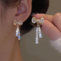 Dospita  -   Needle Korean Fashion Bow Crystal Drop Earrings For Women Jewelry Trending New Luxury Zircon Butterfly Earrings