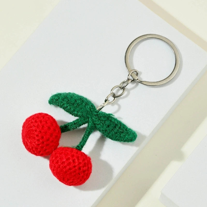 Dospita  -  Fashionable Cherry Charm Pendant Handbag Accessories Girls Key Rings Double Heart Keychain for Wallet Bag and Phone