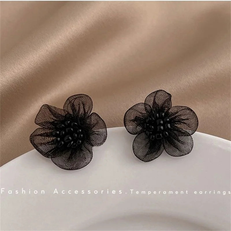 Dospita  -  Elegant Black Lace Flower Stud Earrings For Women Summer Style Party Wedding Exaggerated black Earrings Gift