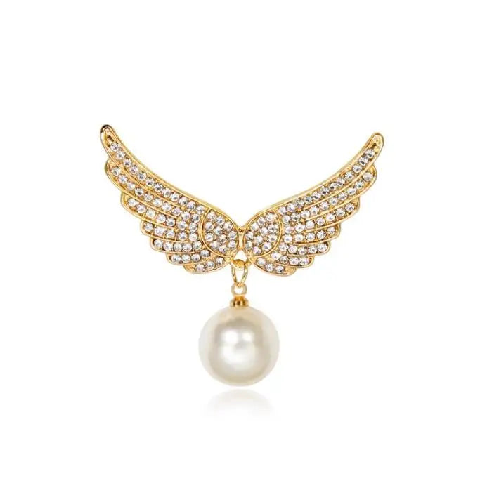 Dospita Temperament Angel Wings Brooches Pins Women's Exquisite Round White Pearl Pin Corsage Accessories Charm Clothing Wear Gifts