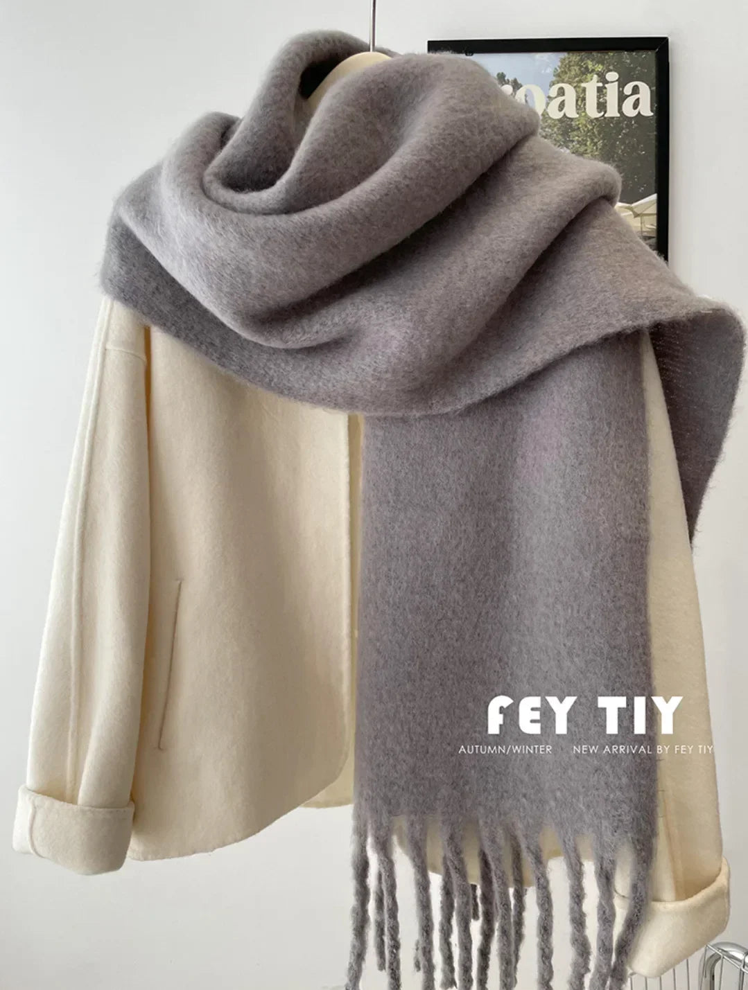 Dospita  -  1PC New Soft Winter Cashmere Scarf Multi-style Warm Long Tassel Scarves Mohair Thickened Wrap Shawls for Women Girls 230*40cm