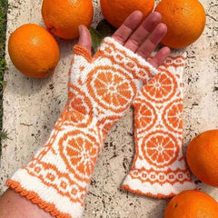 Dospita  Knitted Gloves Winter Half Finger Mittens Stretchy Touchscreen Orange Pattern Gloves for Kids Teens Christmas Presents M6CD