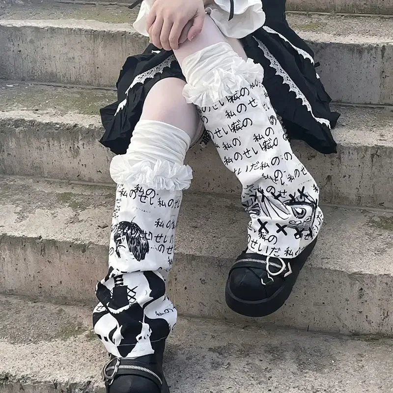 Dospita  -  Japanese Gothic Lolita Letter Print Leg Warmer Y2K Women Girl Punk Leg Warmer Stockings Harajuku Ladies Foot Socks Leg Warmers