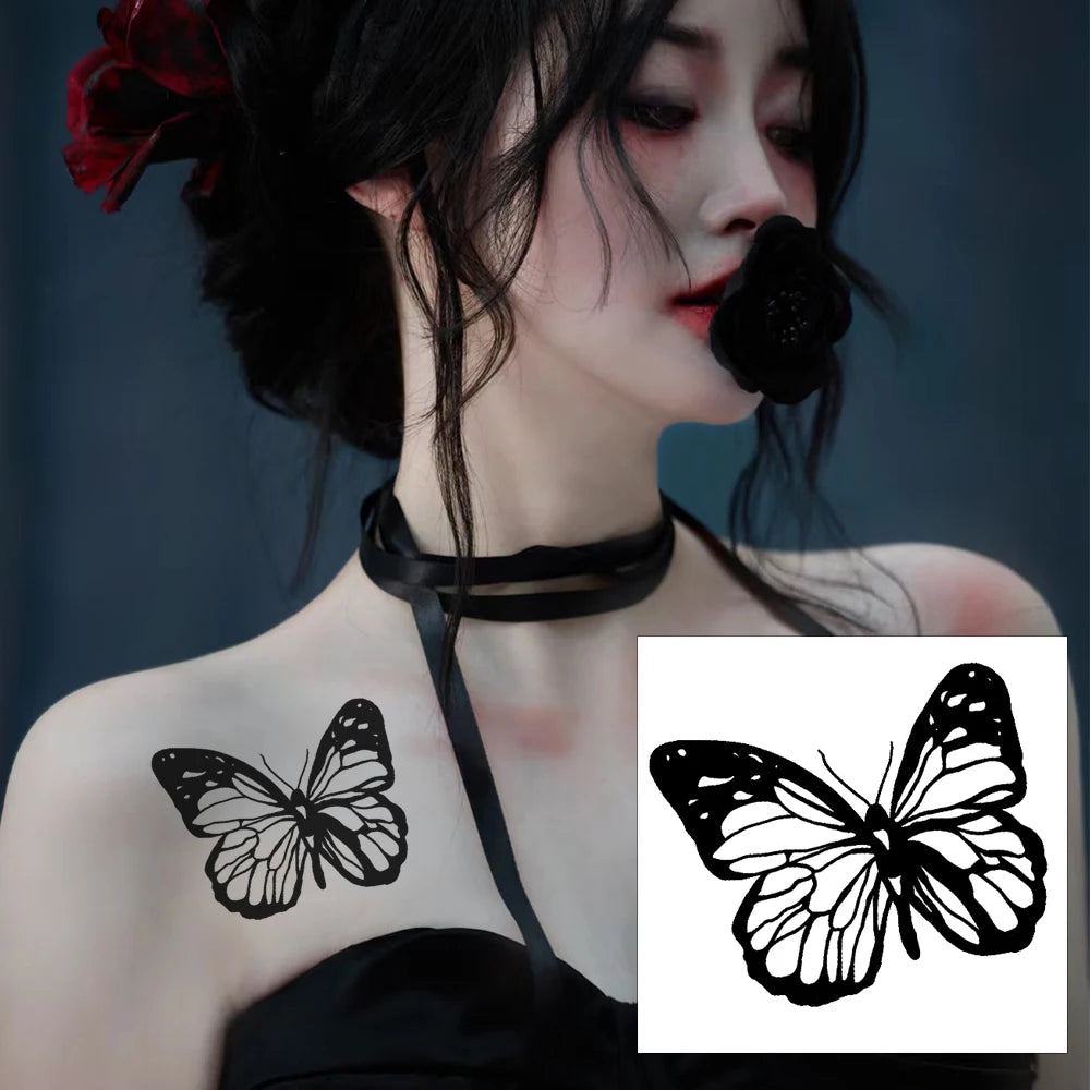 Dospita  -  3D Black Butterfly Temporary Tattoo Stickere Waterproof Colorful Butterfly Body Art Fake Tattoo Flash Tattoo Wrist Ankle Unisex