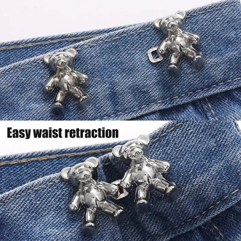 Dospita Detachable Button Metal Bear Tighten Waist Button Adjustable Waist Clip Pins for Women Skirt Pant DIY Clothing Accessories