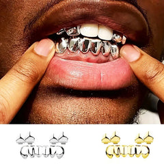 Dospita New Gold Silver Color Hip Hop Teeth for Mouth Grillz Caps Top&Bottom Grill Set Vampire Teeth for Halloween Party Sets Gifts