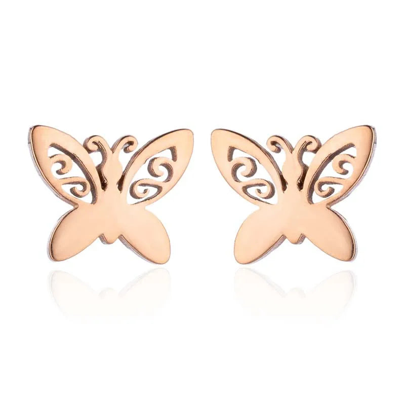 Dospita 1Pair Black Ear Piercing Jewelry Romantic Stainless Steel Flower Butterfly Stud Earrings for Women Girl Teen Jewelry Accessories