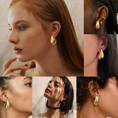 Dospita New Exaggerated Gold Plated Tear Drop Earrings Dupes for Women Lightweight Smooth Metal Waterdrop Hoop Earring Trendy Jewelry