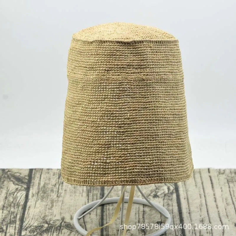 Dospita Luxury Raffia Lanyard Bucket Hats Summer Autumn Women's Fashion Breathable Sunscreen Panama Straw Basin Hat