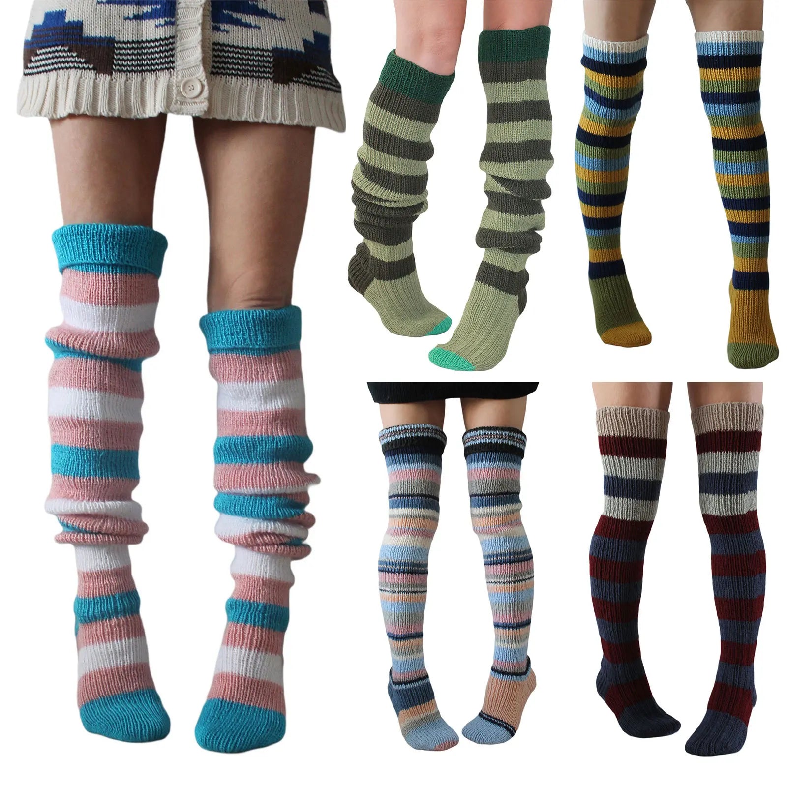 Dospita Women's Wool Knee Socks Leg Warmers Fashion Y2K Leggings Striped Long Knee Knitted Stacked Socks Women Winter Accessories