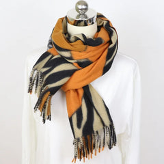 Dospita New Fashion Winter Cashmere Scarf For Women Zebra Stitching Leopard Printed Shawl And Wraps Dual-Use Thick Warm Foulard