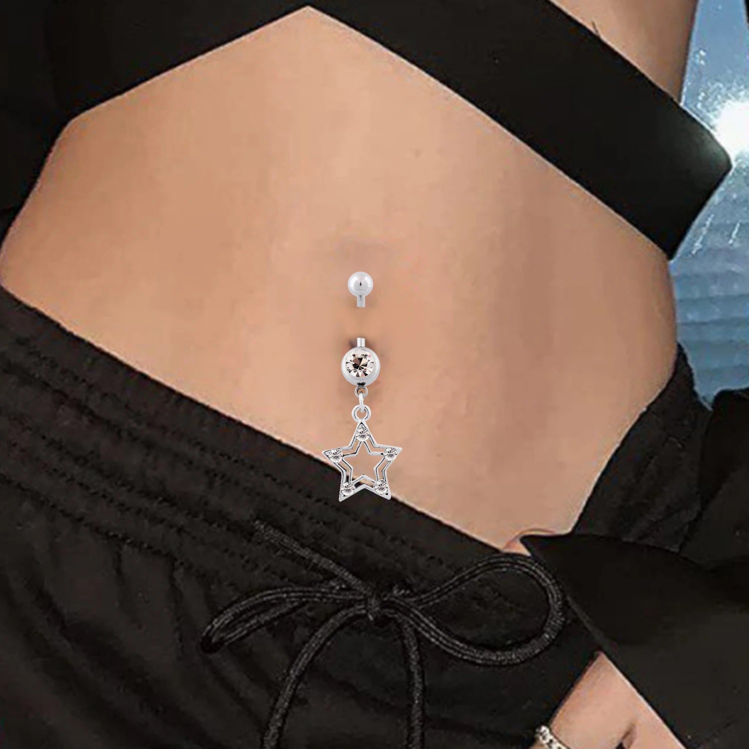 Dospita 1PC New CZ Belly Button Rings Long Dangled Bar Belly Piercing Ring Shinny Crystal Piercing Belly Charming Body Jewelry