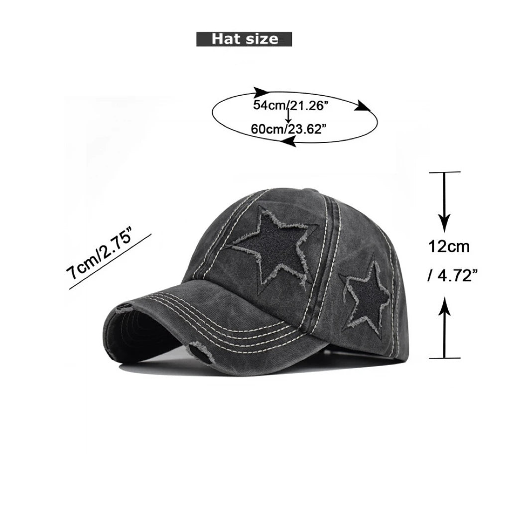 Dospita Y2K Baseball Cap Snapback Hats Shiny Star Pattern Horsetail Cap Hip Hop Washed Denim Hole Cap Hats for Men Women Multicolor