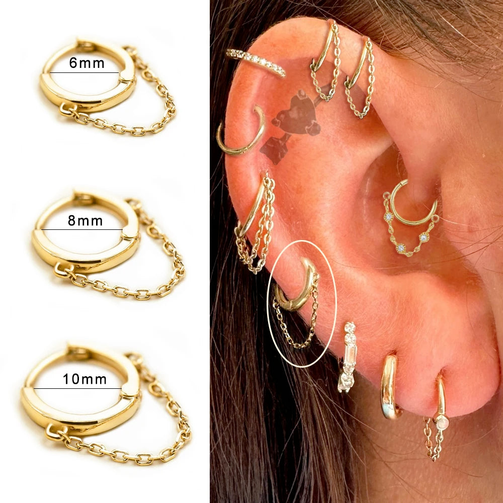 Dospita  -  1pc Stainless Steel Hoop Earrings with Chain Simple Septum Piercing Nose Rings Women Gold Color Tragus Rook Ear Piercing Jewelry