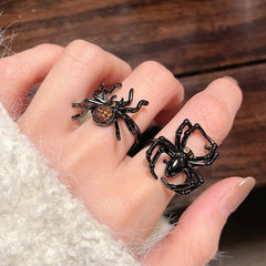 Dospita Creative Gothic Black Spider Animal Rings Funny Halloween Party Octopus Wizard Hat Ghost Pumpkins Finger Rings Halloween Jewelry