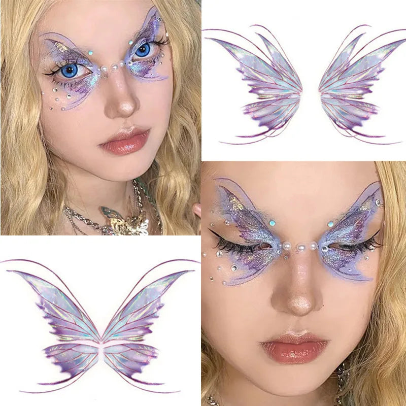 Dospita  -  Fairy Butterfly Wings Shiny Tattoo Sticker Waterproof Eyes Face Hand Body Art Fake Tattoos For Women Makeup Dance Music Festival