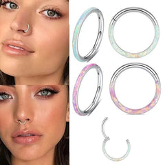 Dospita 1.2mm Nose Ring Lip Ring Circular Piercing Jewelry Titanium Simple Smooth Flat Opal Earrings Closed Earbone Ring Nose Nail