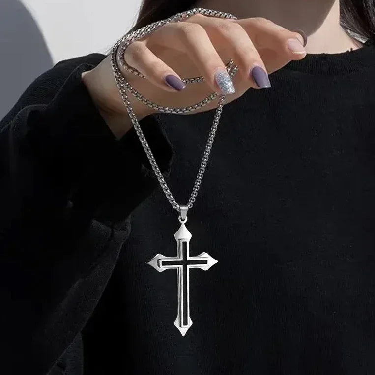 Dospita  -  Punk Cross Pendant Necklace Women Men Gothic Stainless Steel Long Link Chain Hip Hop Streetwear Collarbone Jewelry Gifts