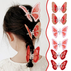 Dospita  -  2pcs Red Butterfly Hairpins Girl Clips Barrettes Women New Year Sweet Ornament Headwear Hairclips Fashion Hair Accessories