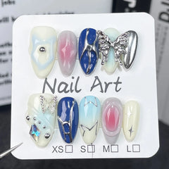 Dospita 10Pc Sweet Cool Colorful Press On Nails 3D Butterfly Metal Design Fake Nails Almond False Nail Full Cover Wearable Manicure Tips