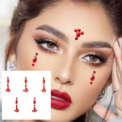 Dospita  -  Red Heart Face Jewelry Temporary Tattoos Eye Forehead Diamonds Jewels Makeup Sticker Sparkle Water Drop Gems Nail Art Festival