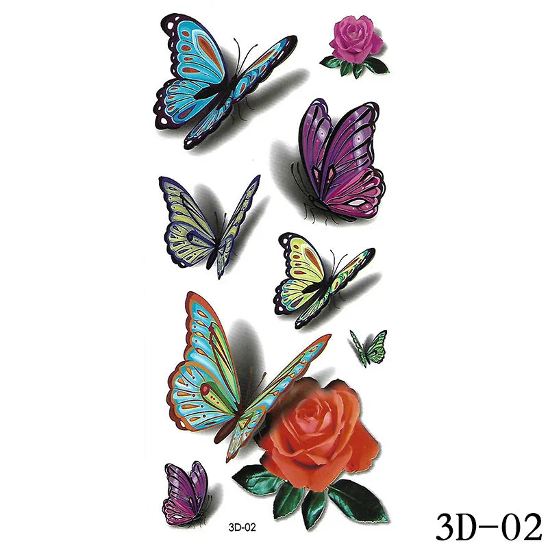 Dospita  -  Black Butterfly Temporary Tattoo Sticker Colorful Flower Body Legs Arm Art Realistic Fake Tattoo Festival Party Bikini Tattoos