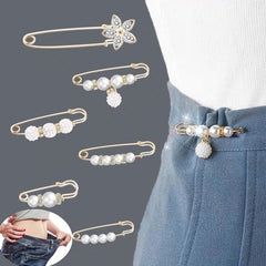 Dospita 6Pcs Pearl Brooches Set Waist Buckle Cardigan Jeans Button Brooch Pins Women Sweater Coat Anti Fall Pearl Clothes Pin Decoration