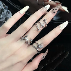 Dospita 3Pcs/Set Irregular Zircon Star Opal Rings Y2K Star Fox Tail Crystal Stone Ring Gothic Red Spider Moonstone Rings Set Jewelry