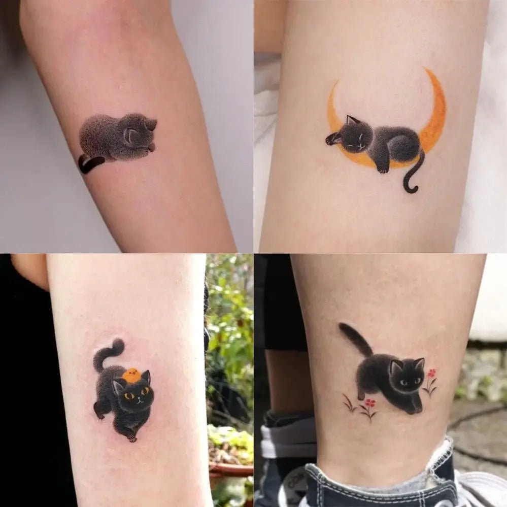 Dospita  -  Cute Black Cat Tattoo Stickers for Women Man Arm Art Temporary Tattoos Waterproof Fake Tattoo Cartoon Lasting Tattoo Stickers