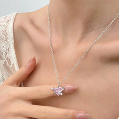 Dospita Y2K Trend Pink Planet Heart Zircon Necklaces Women Charm Aesthetic Clavicle Chain Pendent Necklace Party Jewelry Gifts