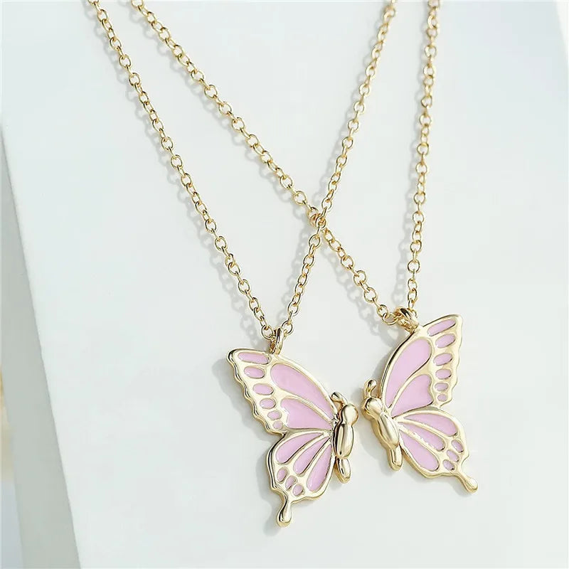 Dospita 2pcs/set Couple Butterfly Necklaces for Women Bestfriend BFF Sister Friendship Distance Pendant Necklace Fashion Jewelry