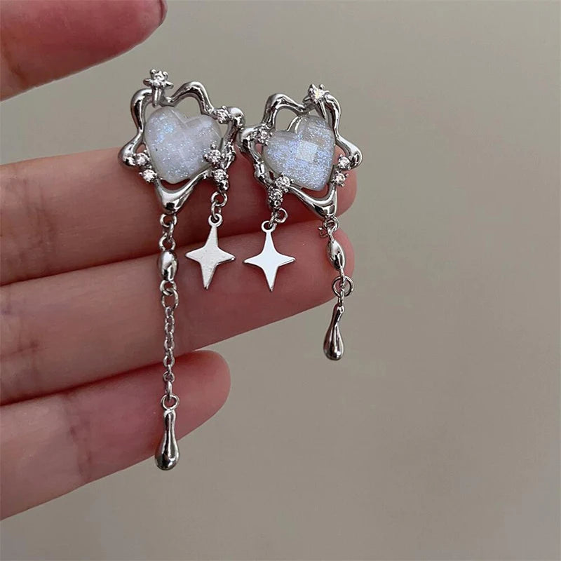 Dospita Punk Star Earrings Woman New Korean Trendy Cool Goth Vintage Y2K Aesthetic Jewelry Accessories Party Gift Long Tassel Rock