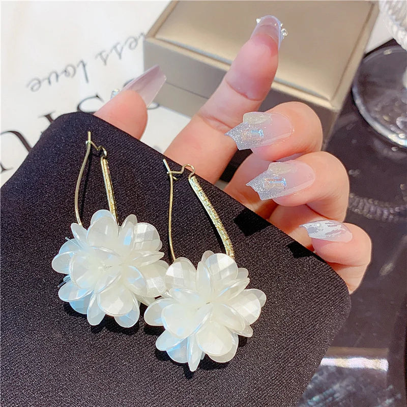 Dospita  -  Summer Long Flower Earrings Hand-made Pearl Beaded Korean Fashion Shiny Earrings Sweet Jewelry Gifts Wholesale