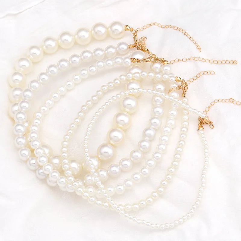 Dospita Elegant Big White Imitation Pearl Beads Choker Clavicle Chain Necklace For Women Wedding Jewelry Collar New