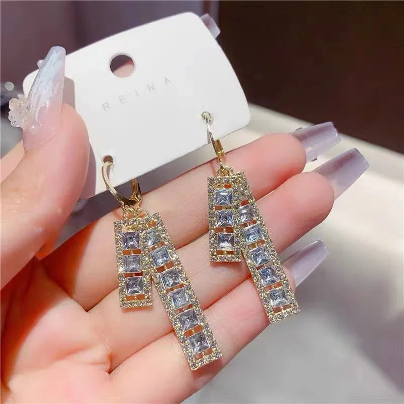 Dospita  -  Shiny Zircon Square Hoop Earrings for Women Gold Color Stainless Steel Earrings Luxury Christmas Jewelry Wedding aretes