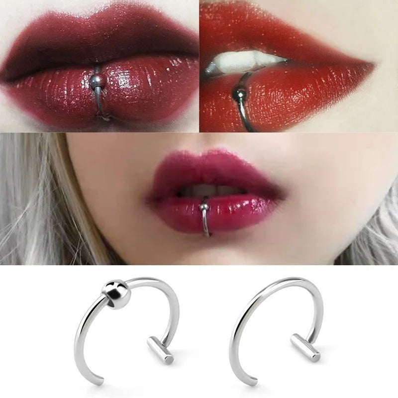 Dospita 1Pc Stainless Steel Fake Nose Ring Hoop Septum Rings C Clip Lip Ring Earring Fake Nose Piercing Women Body Jewelry Non-Pierced